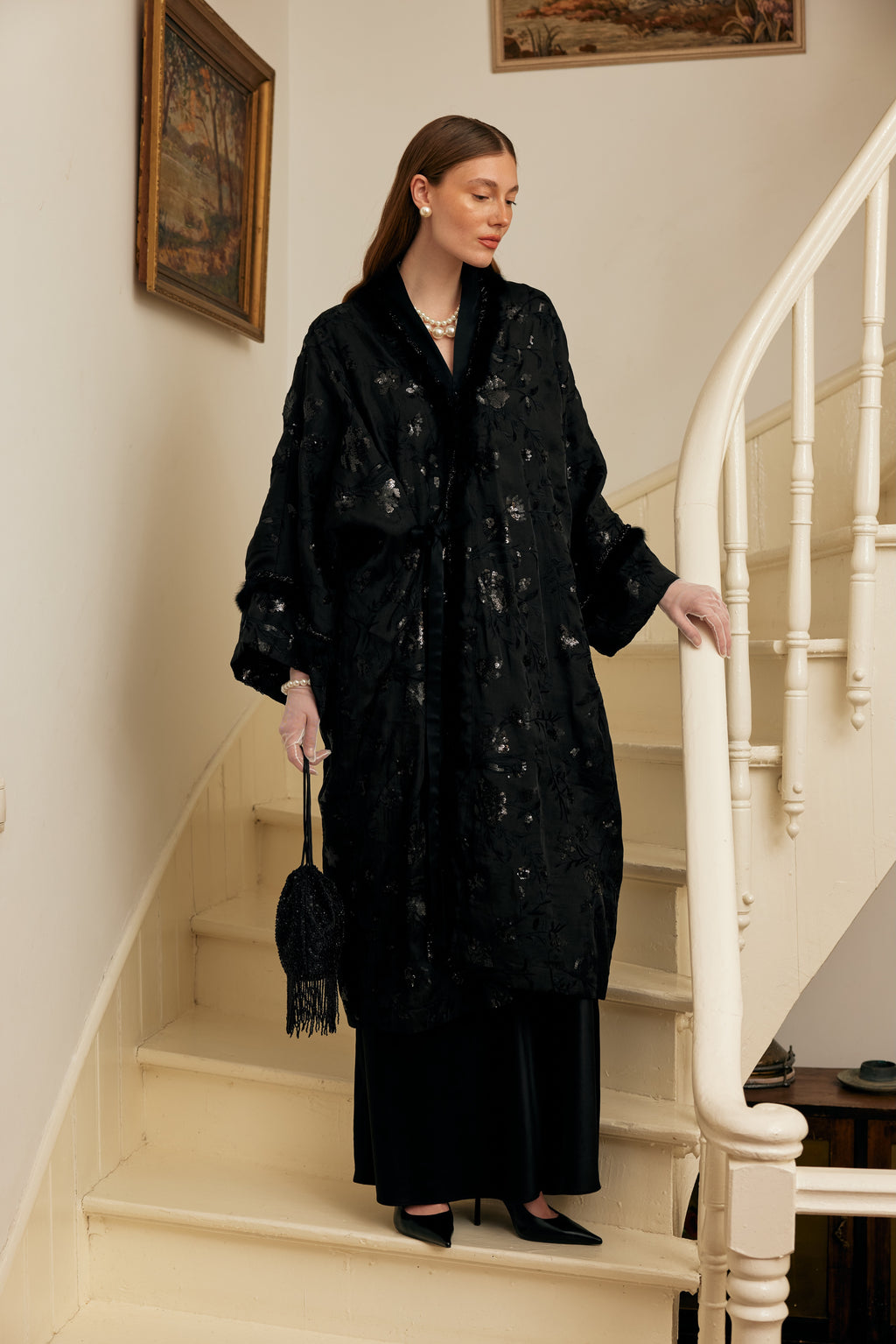 İşlemeli Kimono ( Siyah )