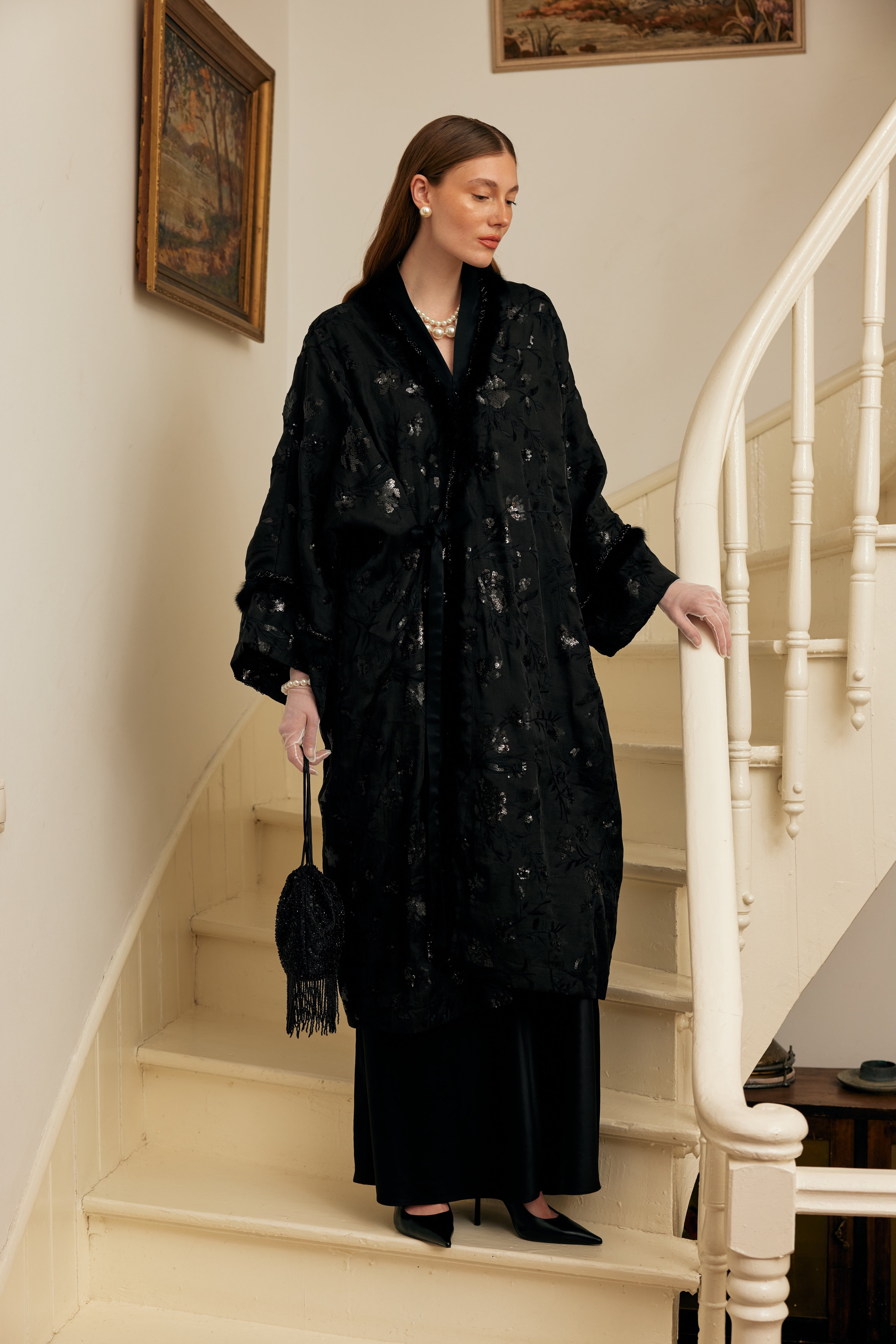 İşlemeli Kimono ( Siyah )