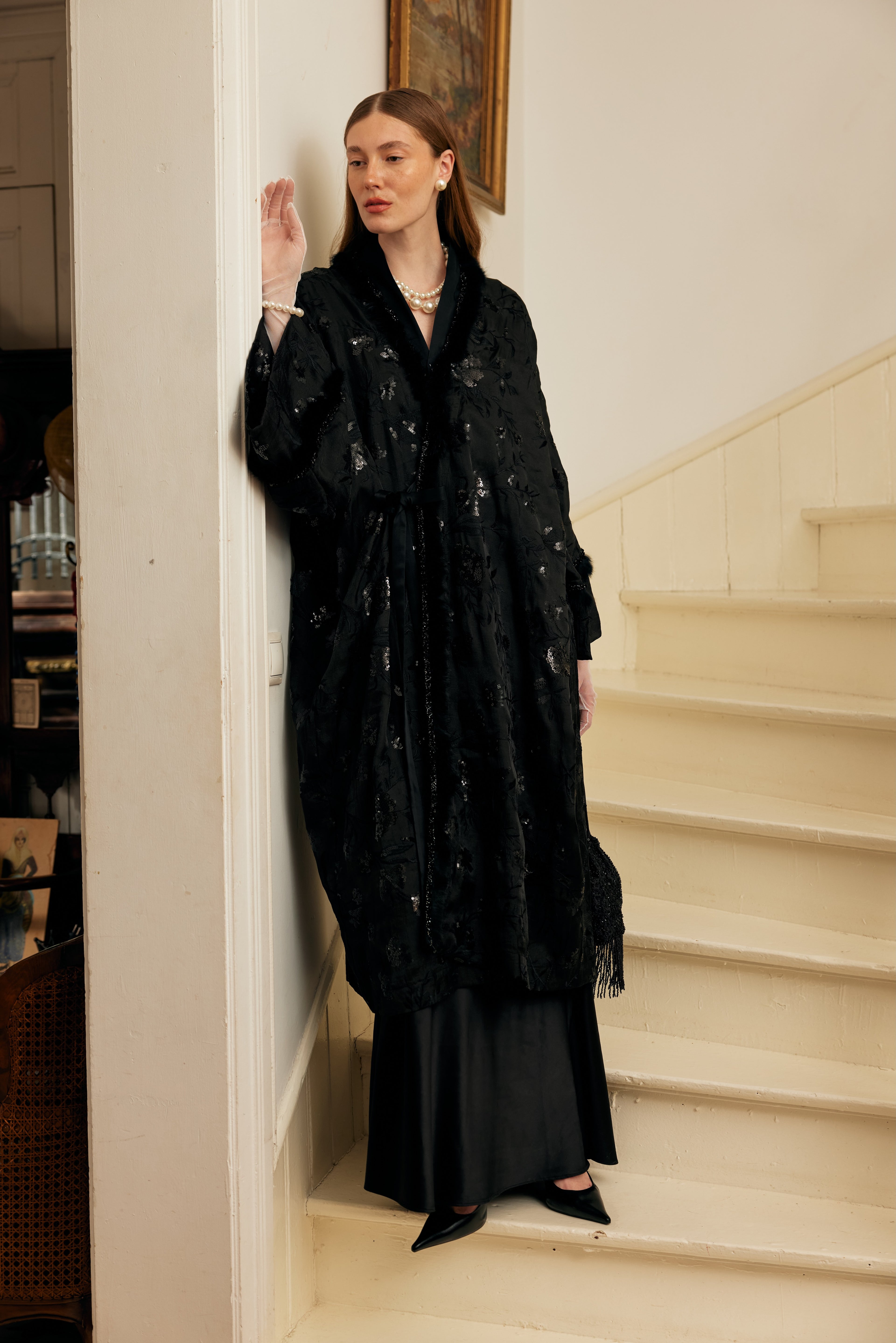 İşlemeli Kimono ( Siyah )