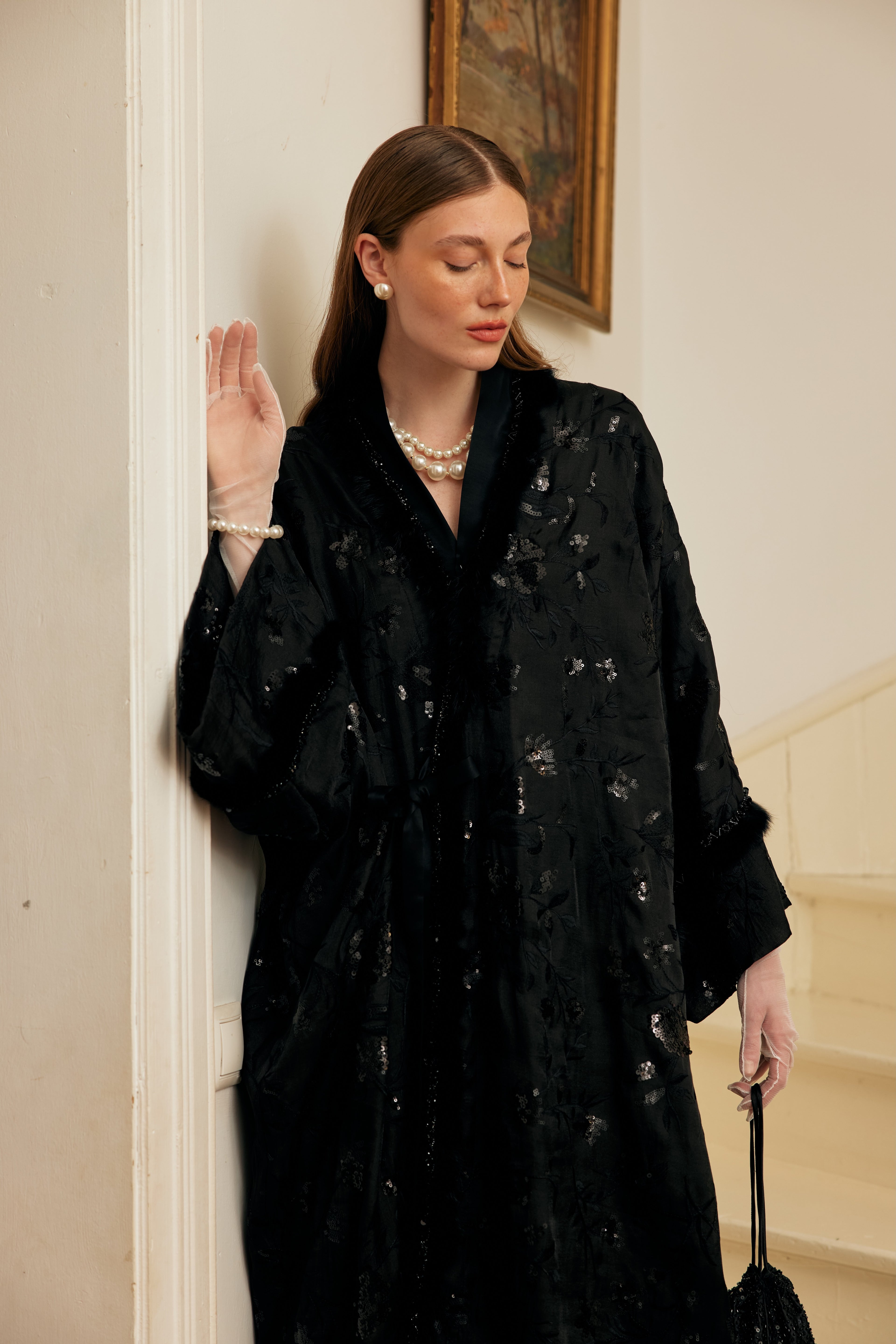 İşlemeli Kimono ( Siyah )
