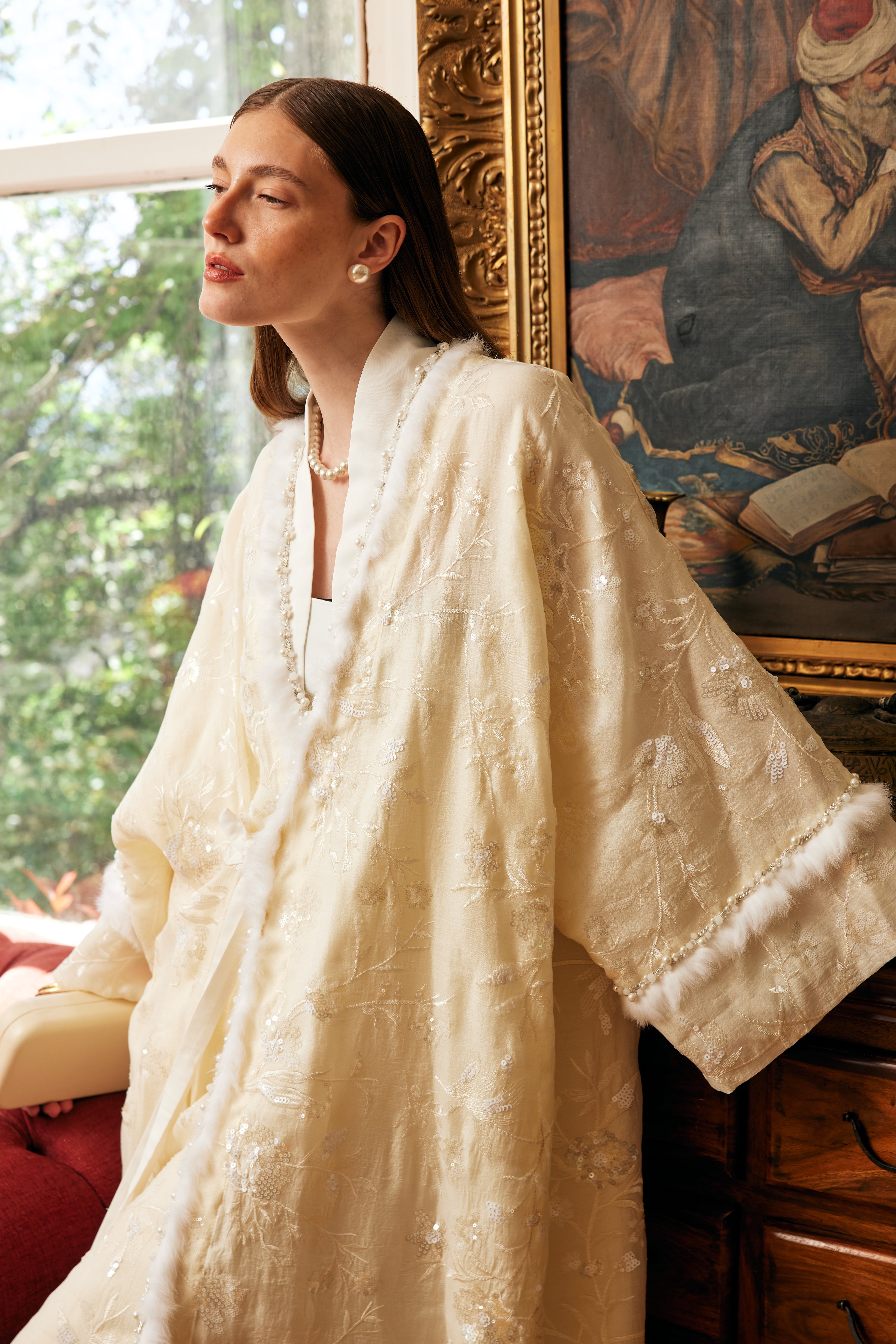 İşlemeli Kimono ( Krem )