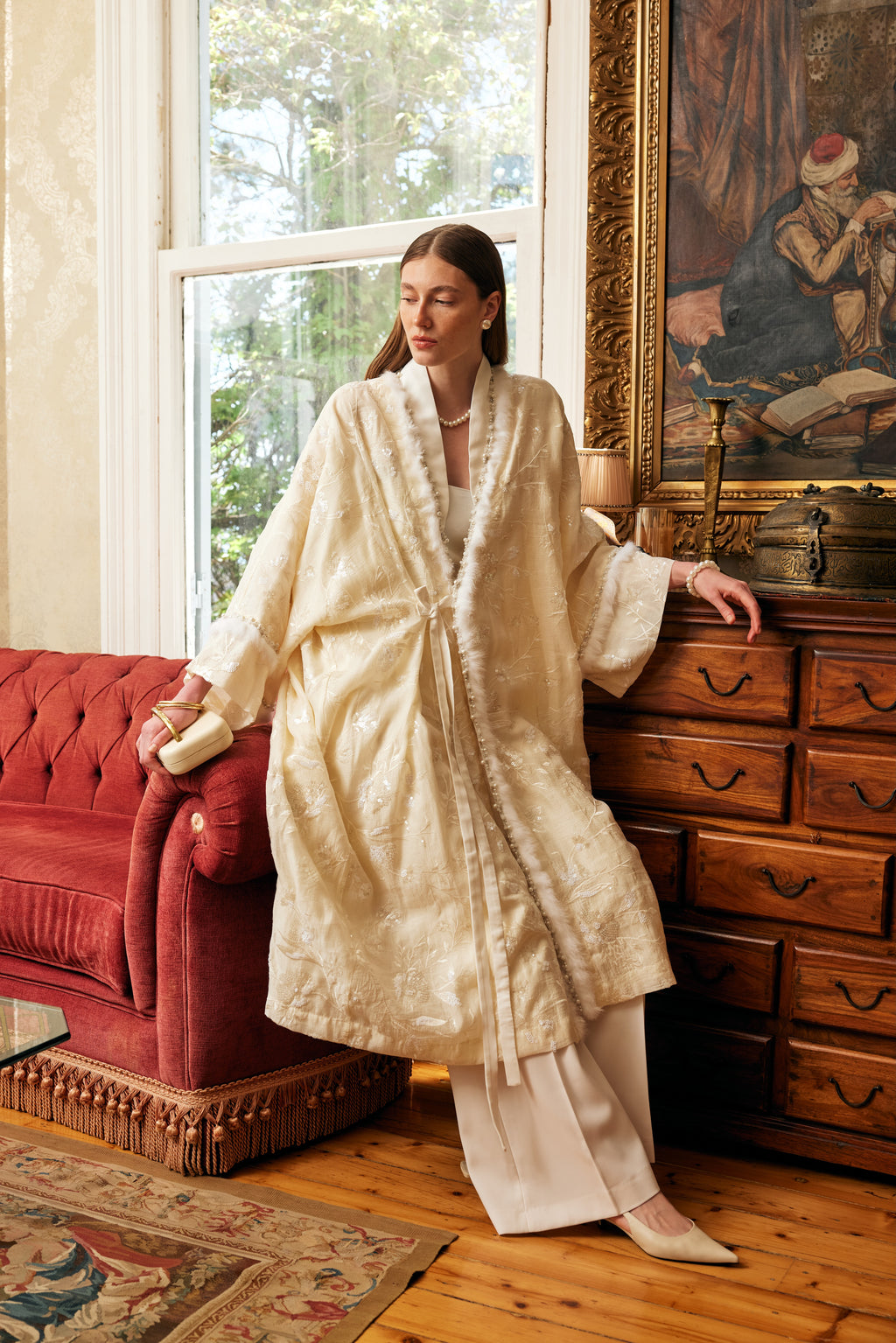 İşlemeli Kimono ( Krem )