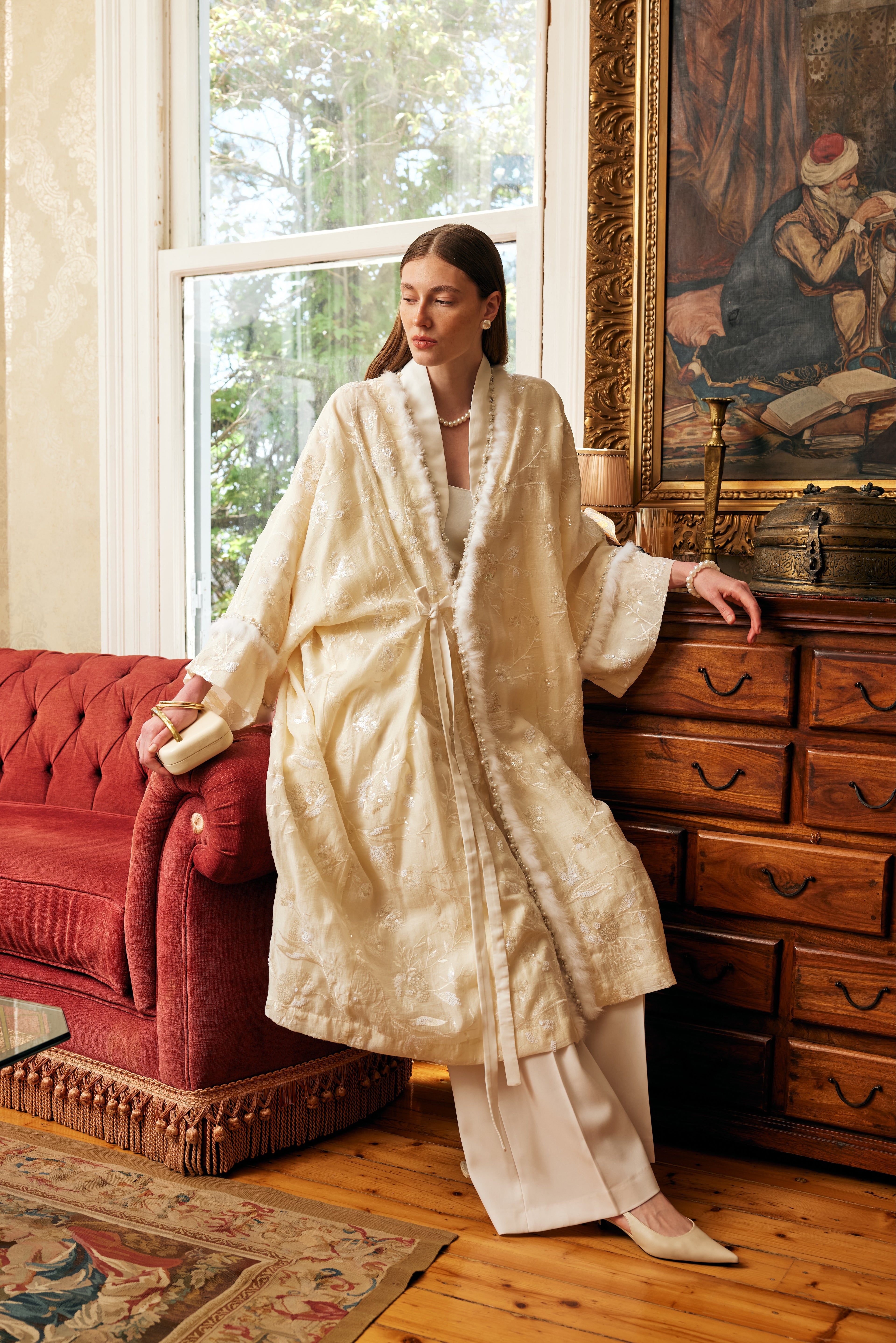 İşlemeli Kimono ( Krem )