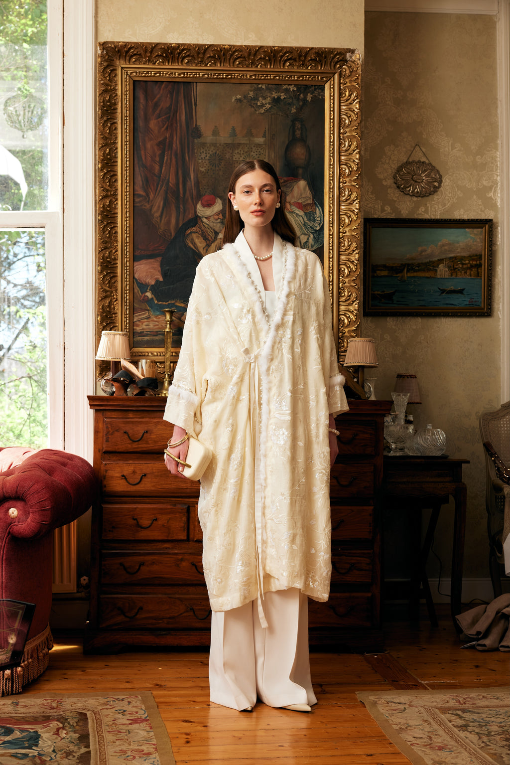 İşlemeli Kimono ( Krem )
