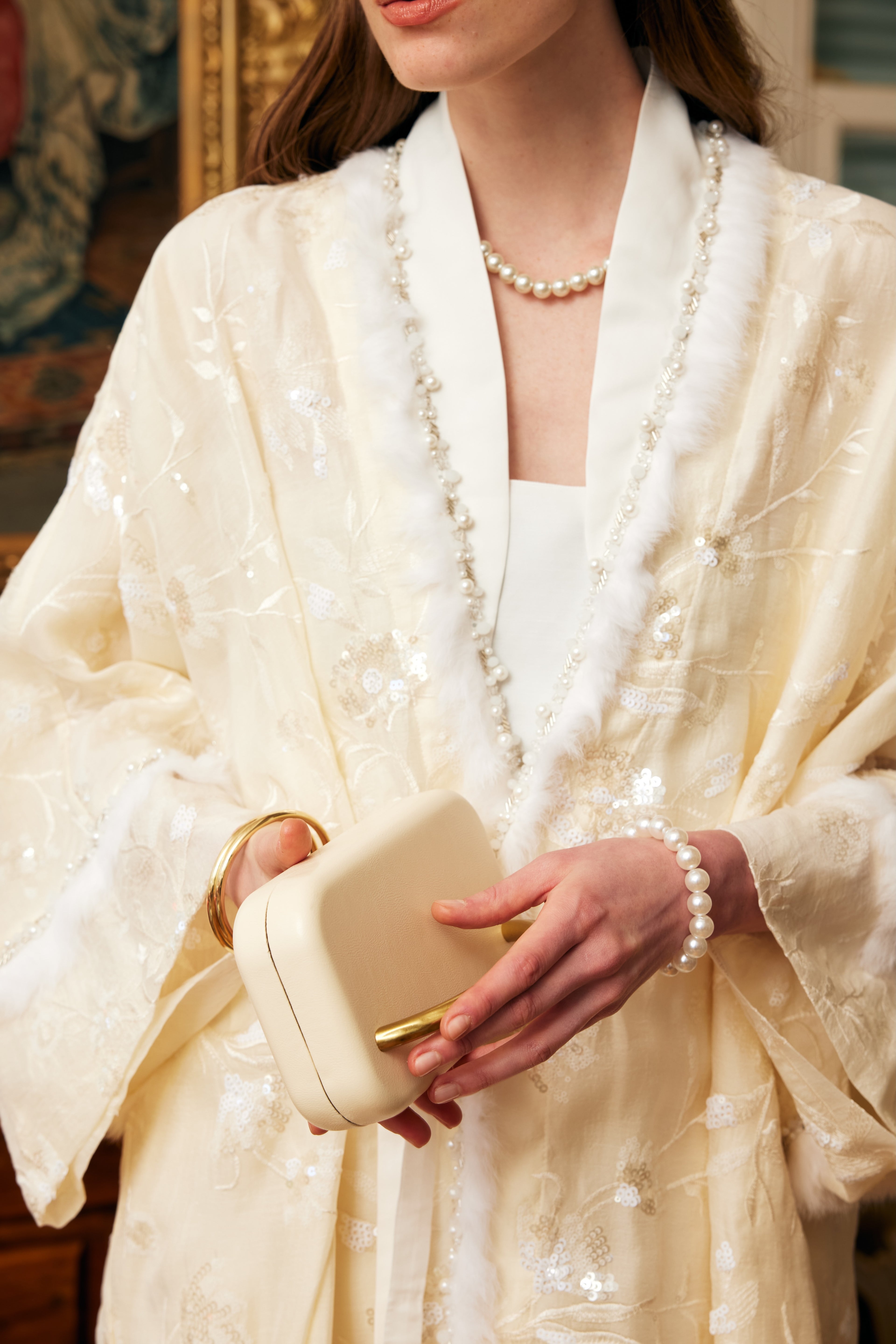 İşlemeli Kimono ( Krem )