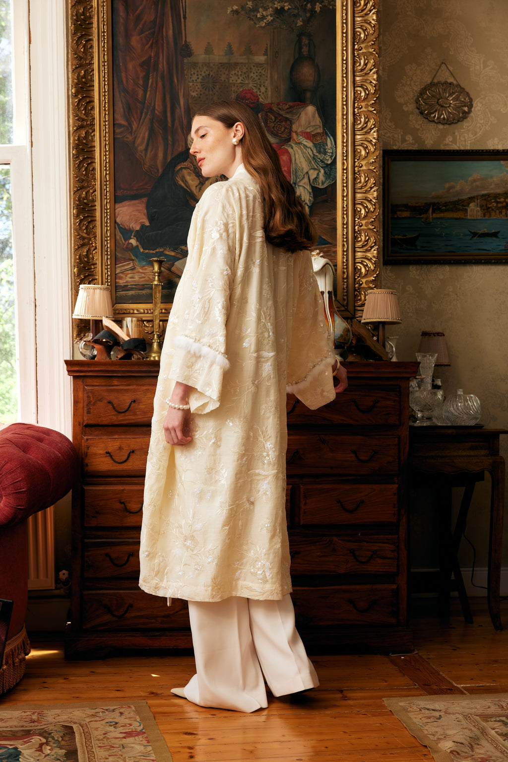 İşlemeli Kimono ( Krem )